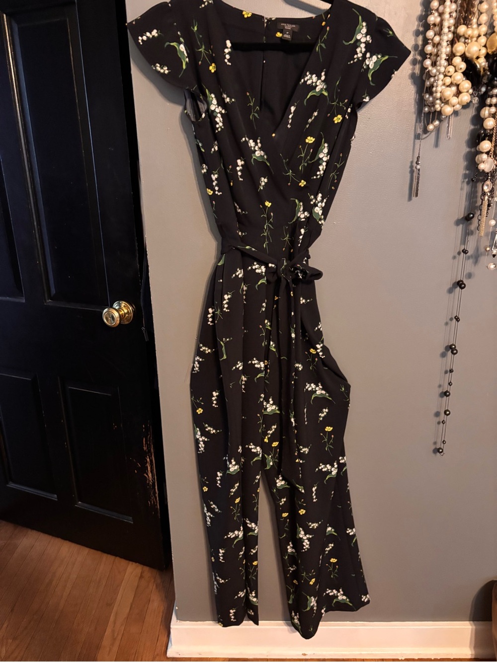 Floral Tie-Waist Jumpsuit in Navy